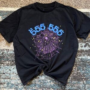 Spider 555 Men’s XL Heavyweight Cotton Puff Print Black Graphic Spider T Shirt